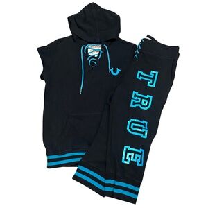 True Religion Black Hoodie with Blue Accents Set